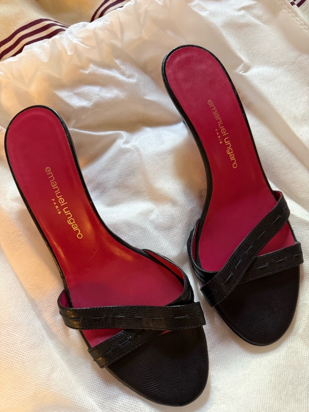 Vintage Emanuel Ungaro Black Mules with Pink Insoles